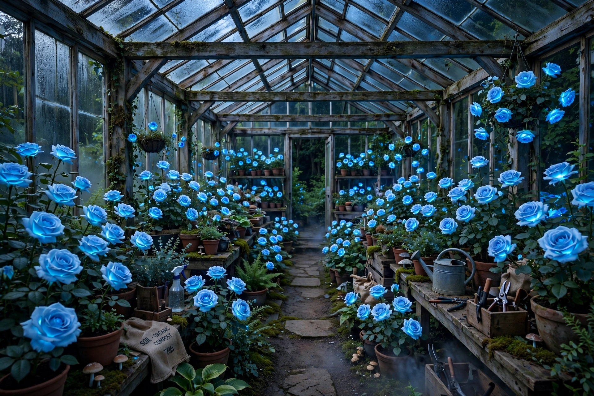 Greenhouse of Glowing Blue Roses