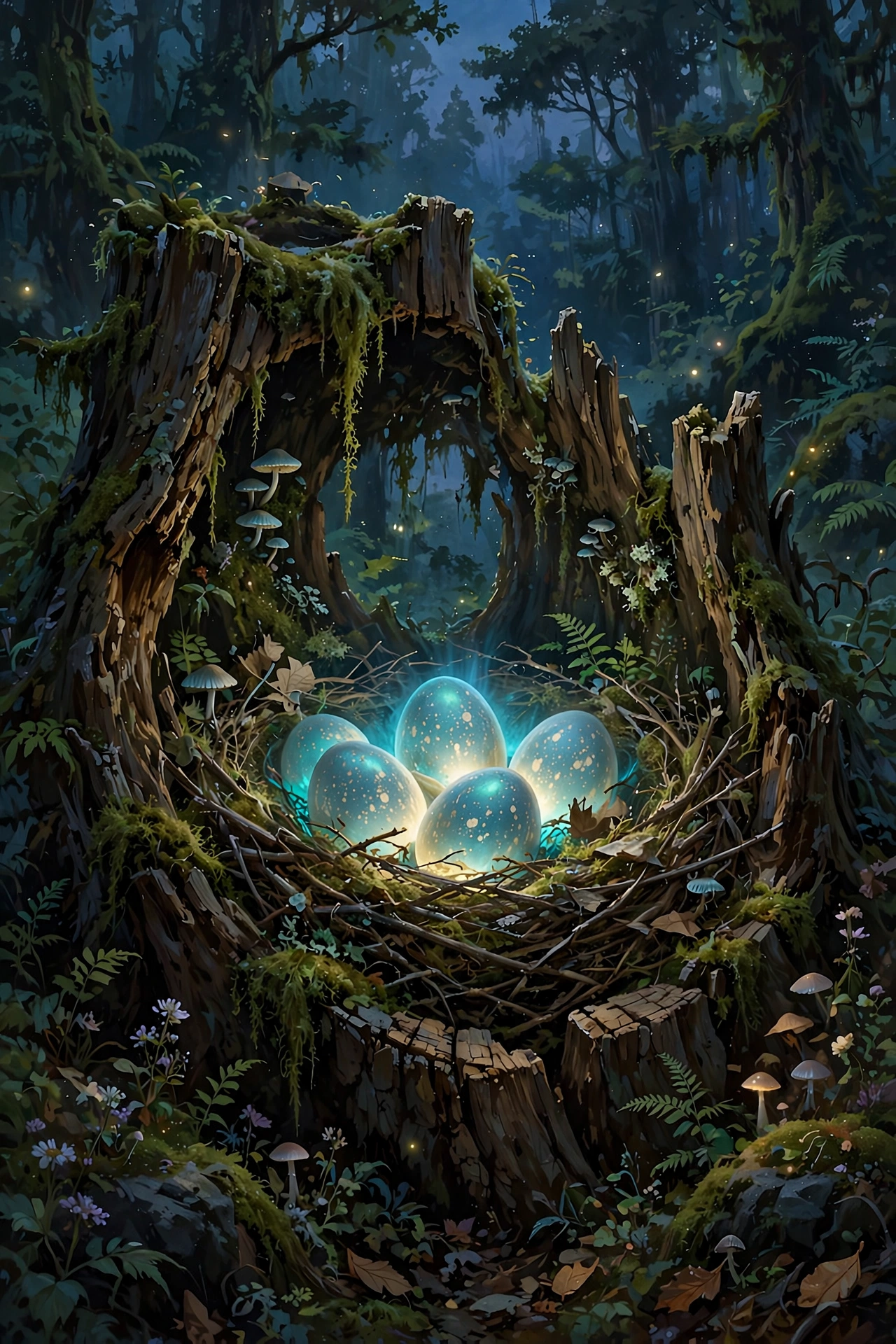 Glowing Eggs in a Hollow Stump