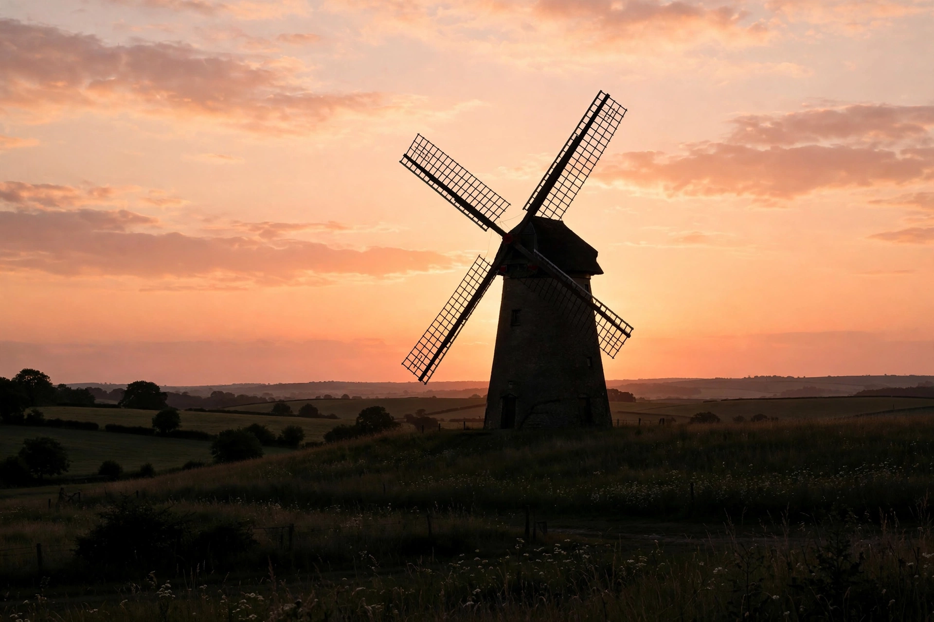 Windmill at Peach Sunset