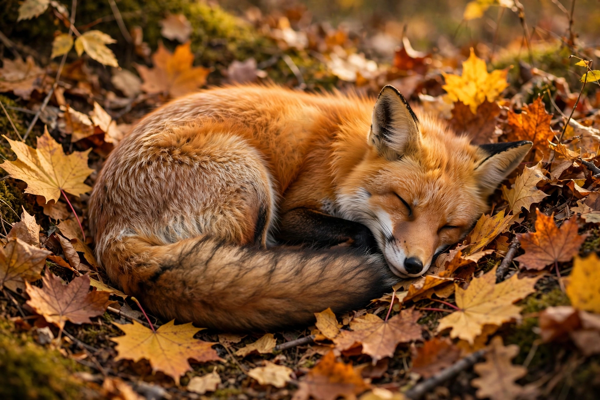 Fox in Autumn Leaves