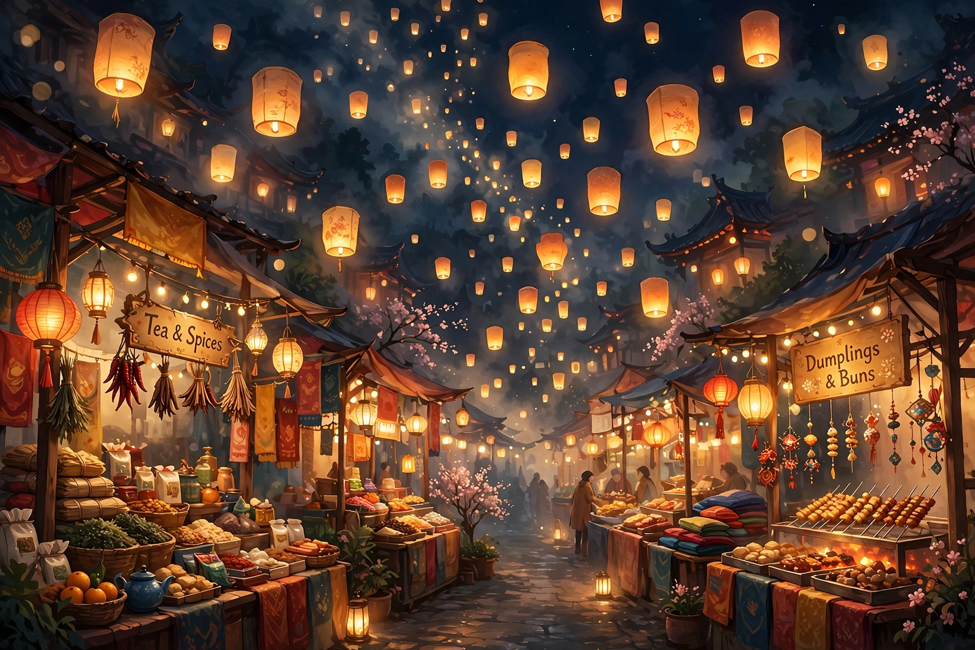 Night Market of Floating Lanterns