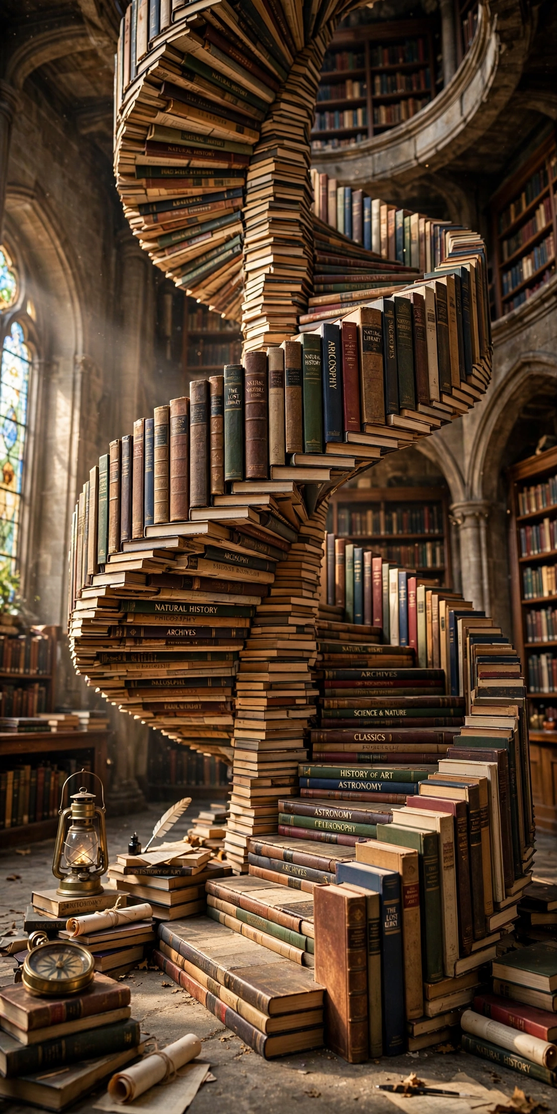 A Staircase Made of Books Spiraling Upward