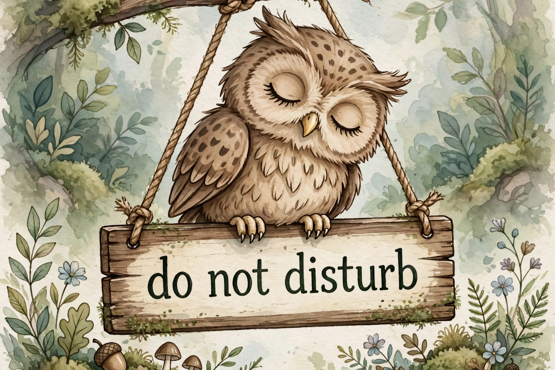 Sleepy Owl on a Do Not Disturb Sign