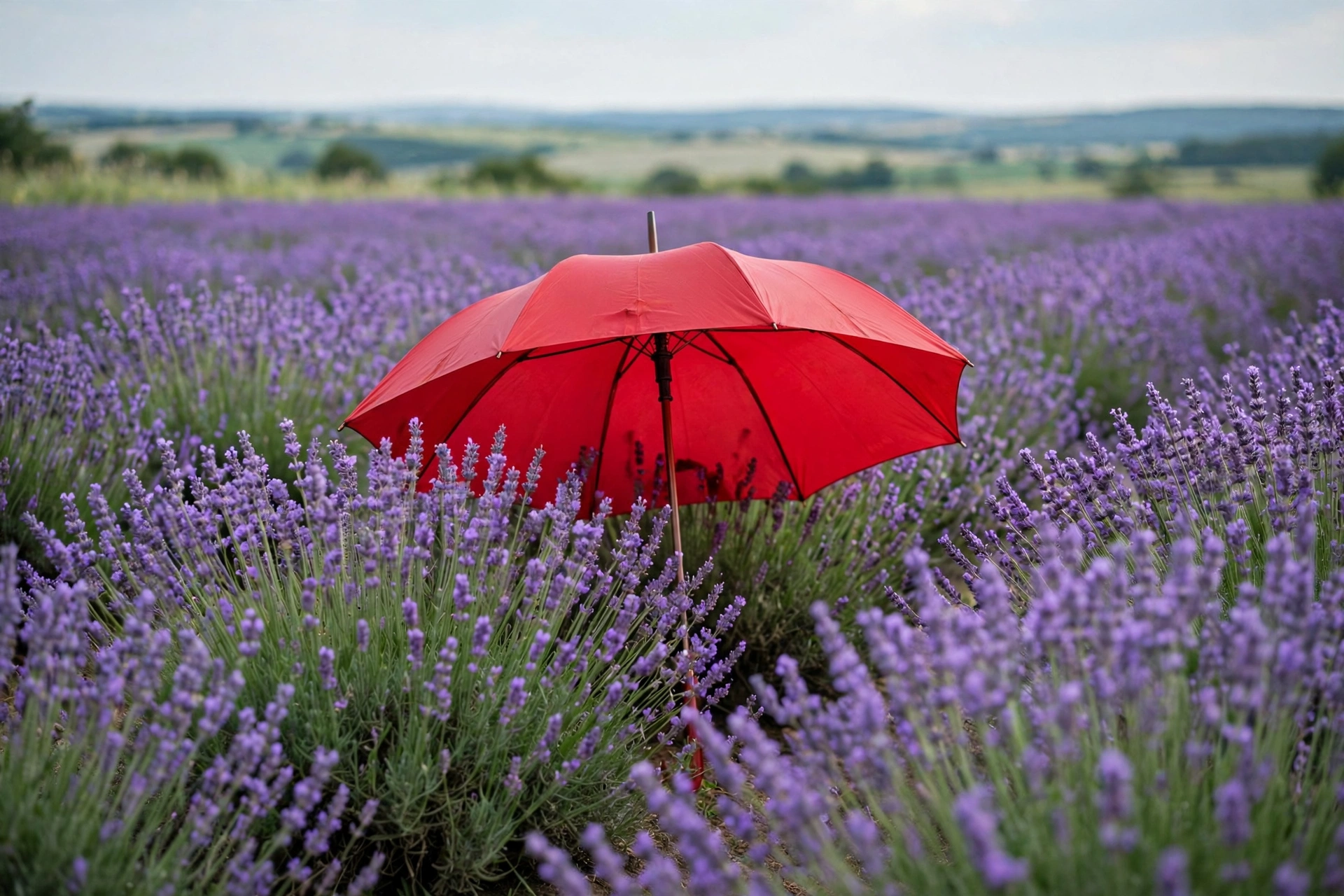 Red Umbrella in a Field of Lavender
