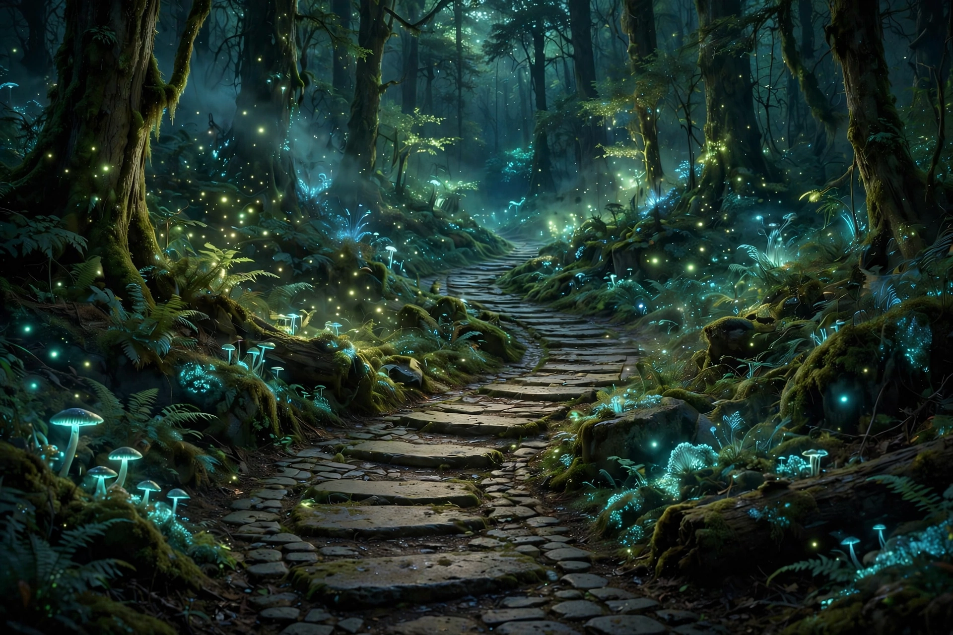 Stone Path Into a Glowing Forest