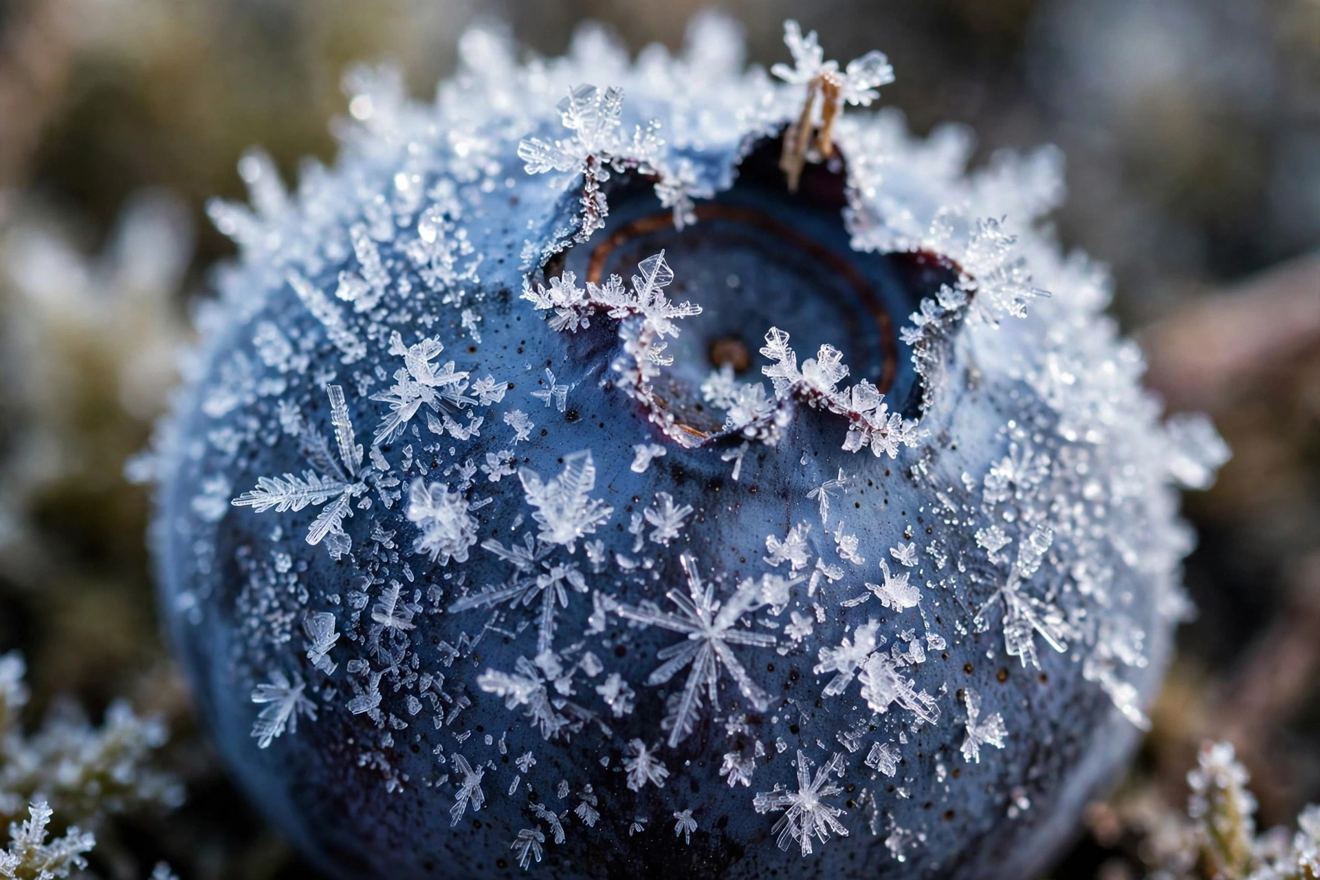 Frost Crystals on a Blueberry