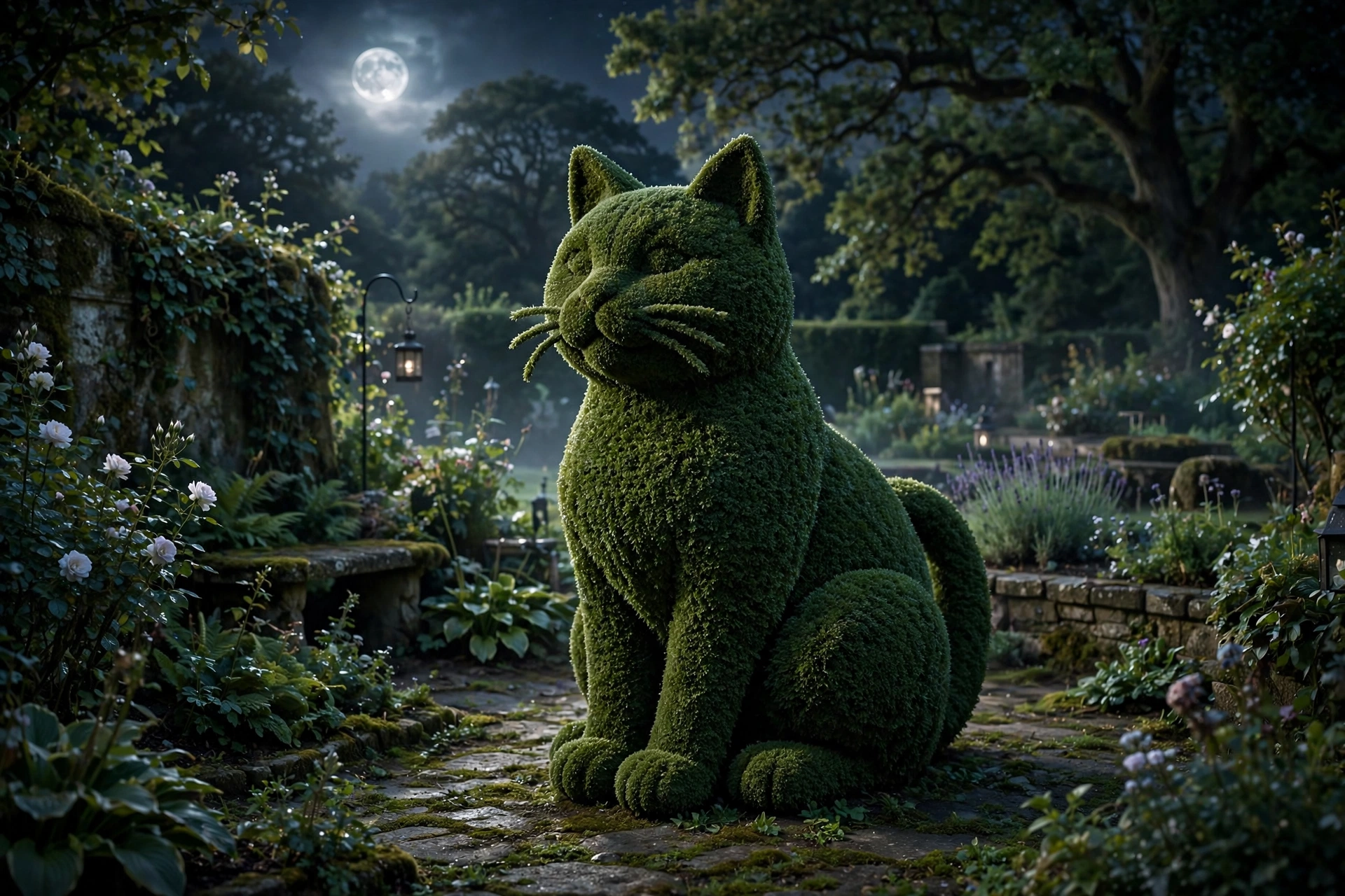 Moonlit Topiary Cat