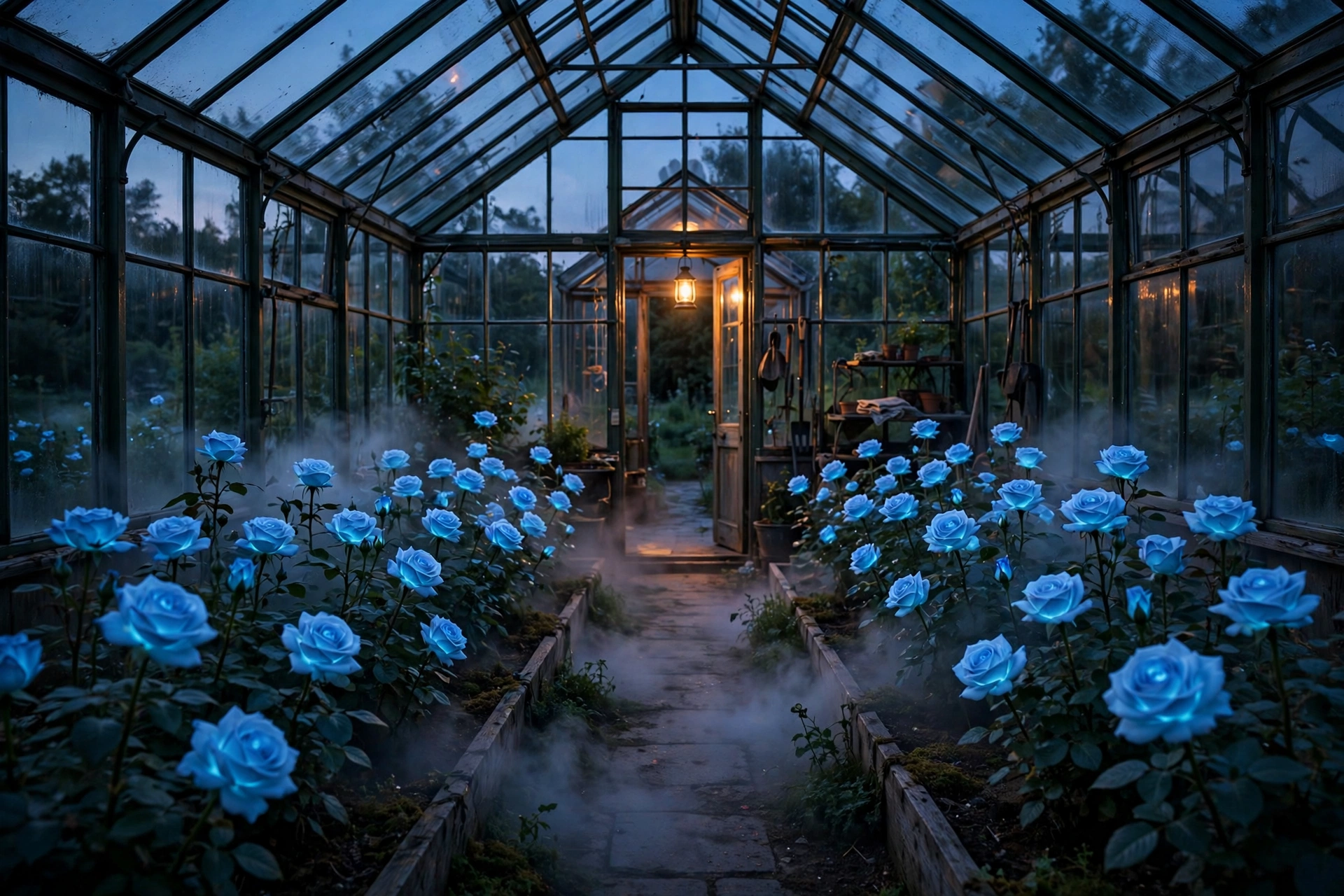 Greenhouse of Glowing Blue Roses