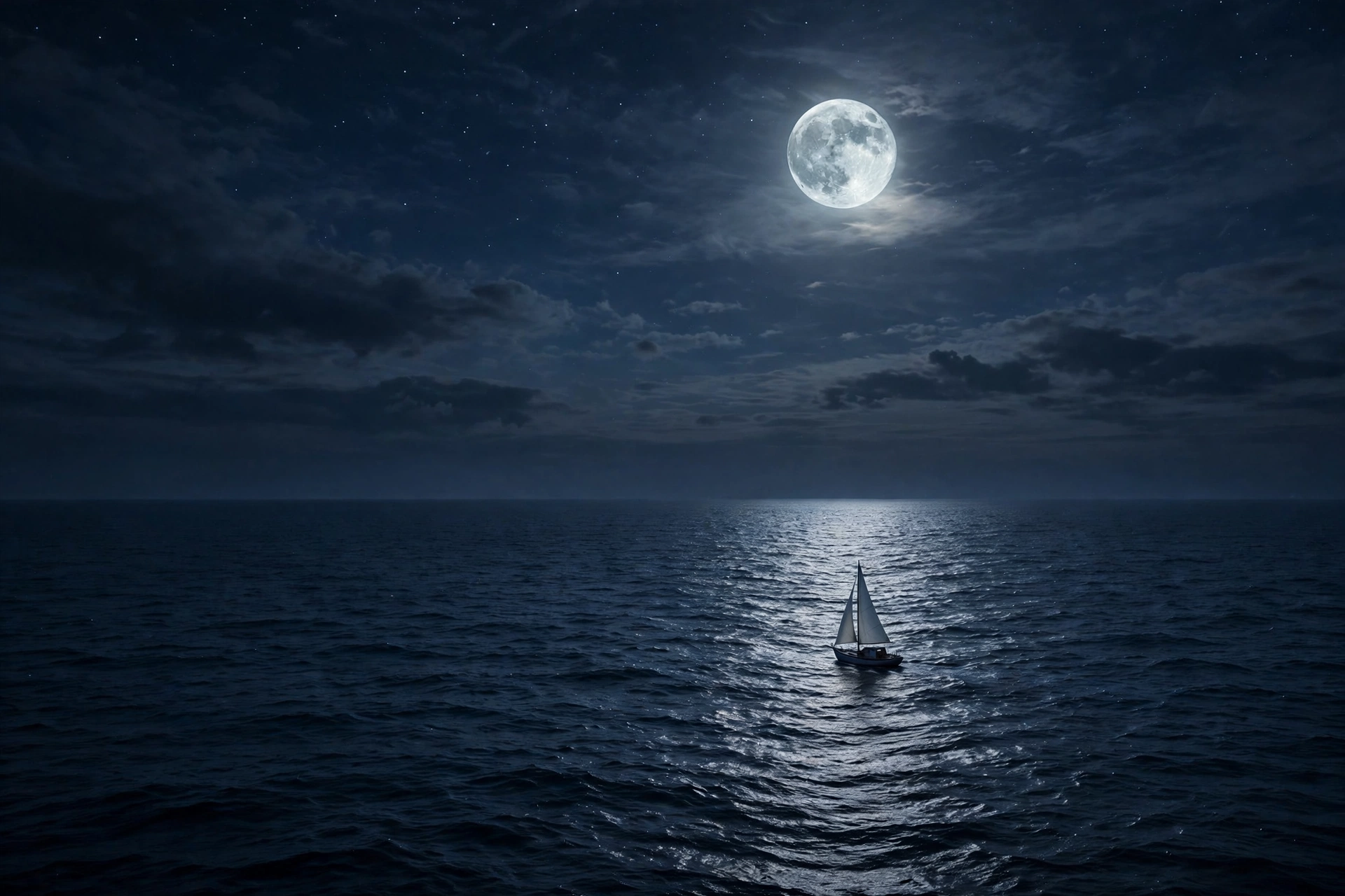 Moonlit Ocean Sailboat