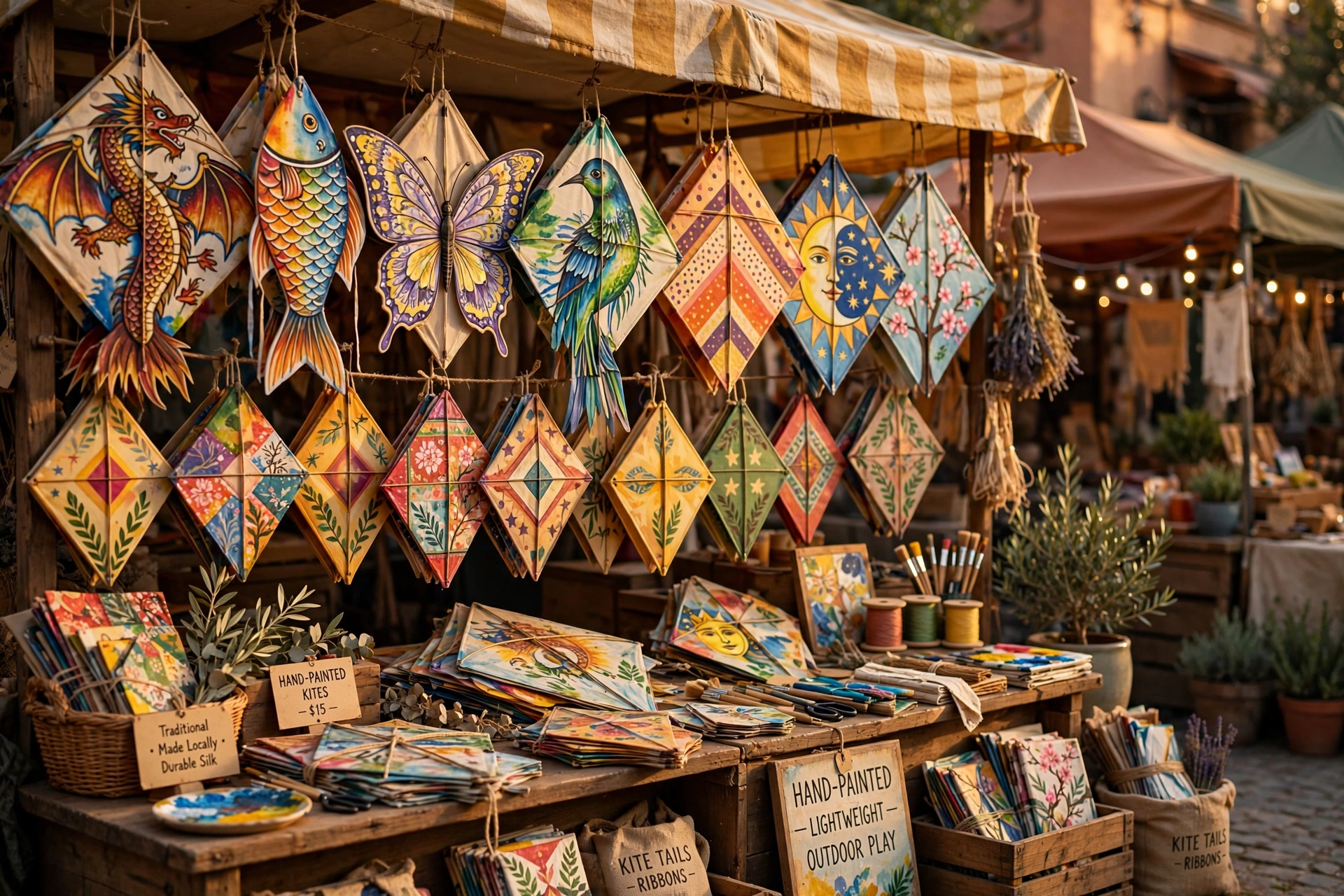 Market Stall of Hand-Painted Kites
