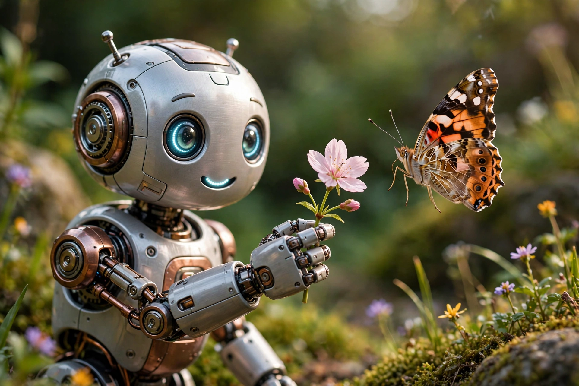 A Robot Offering a Flower to a Butterfly