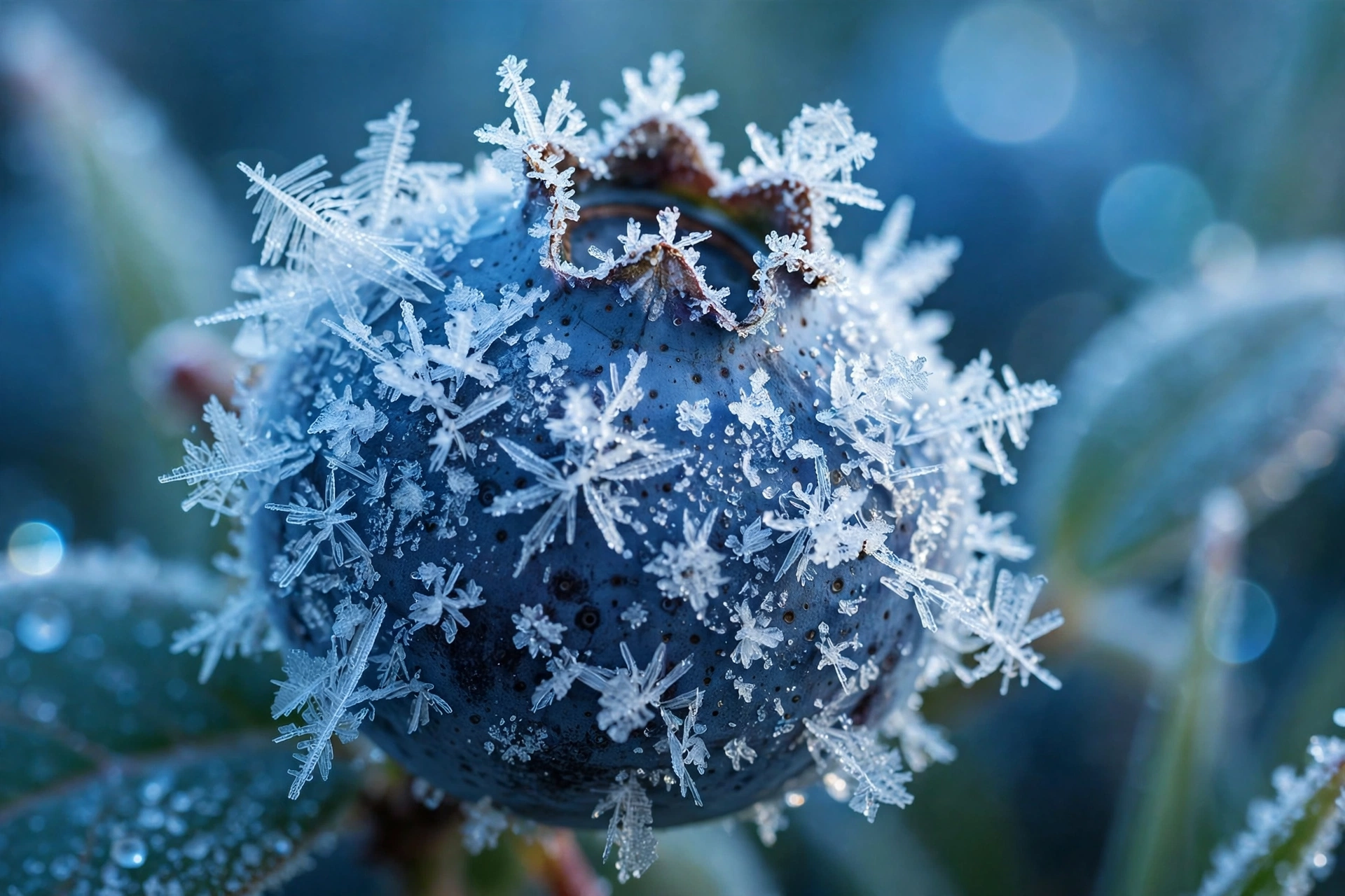 Frost Crystals on a Blueberry