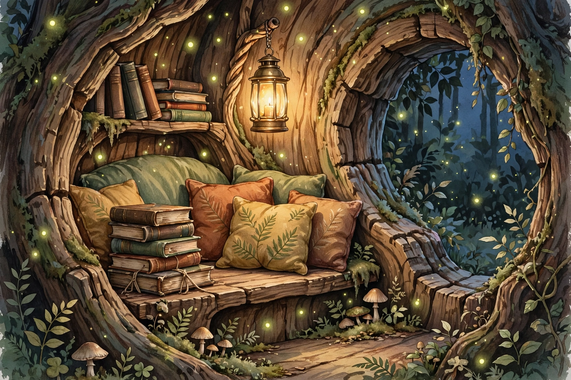 Reading Nook in a Hollow Tree