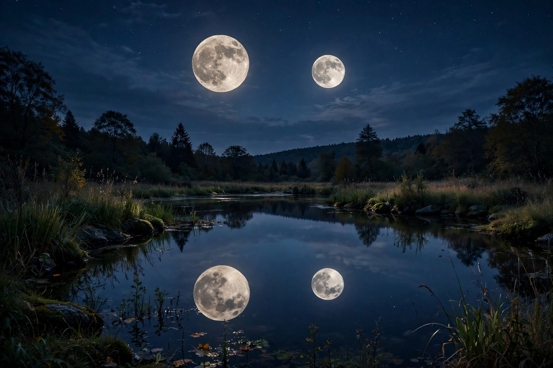 Pond with a Double Moon