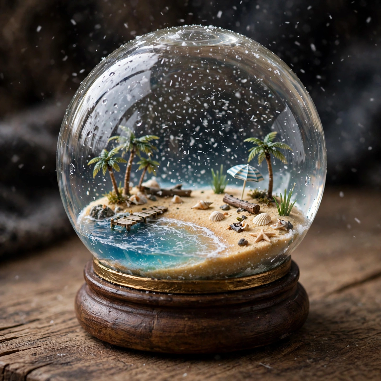 Tiny Beach in a Snow Globe