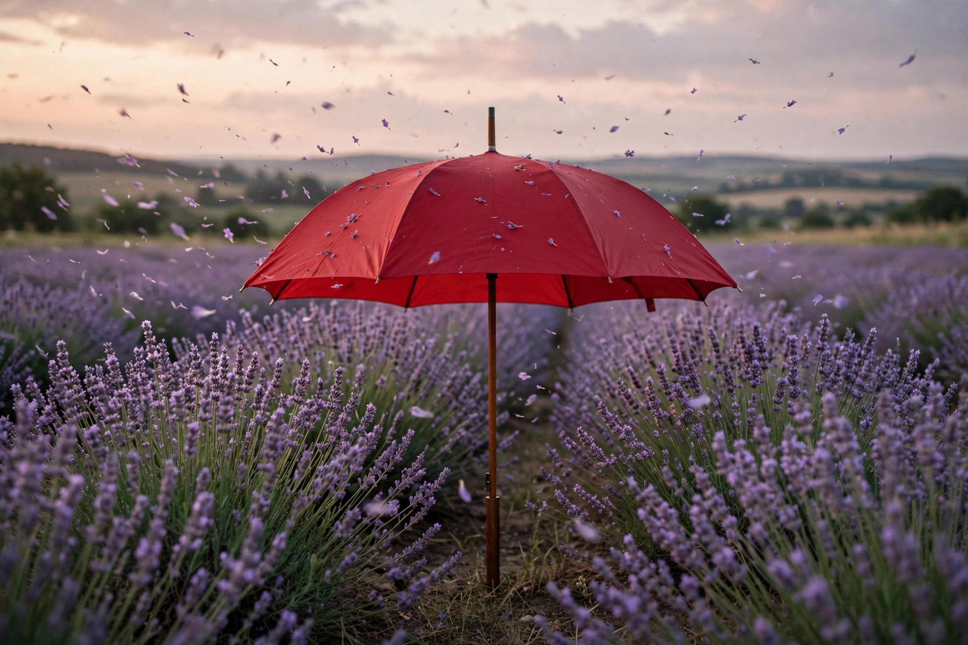 Red Umbrella in Lavender