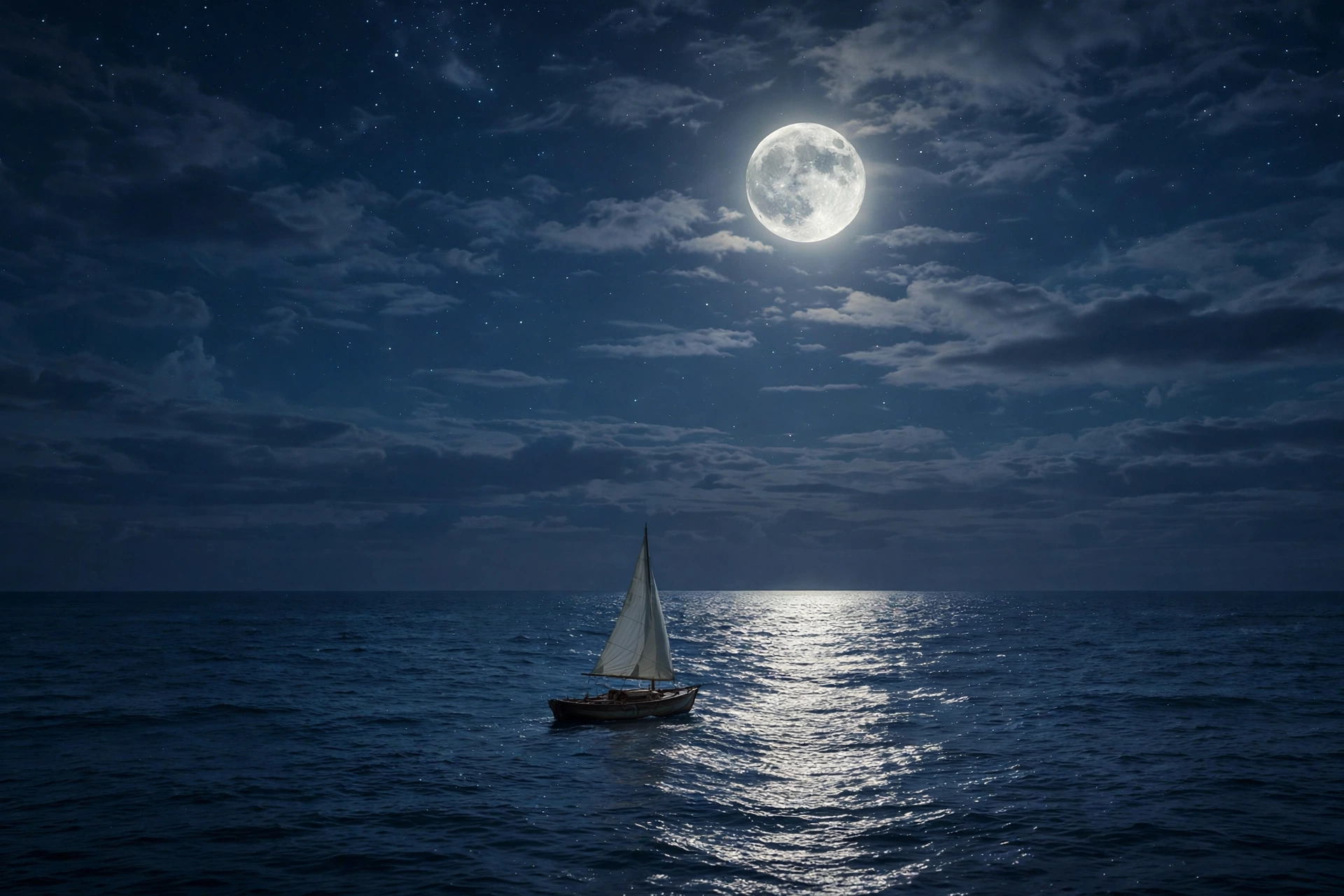 Moonlit Ocean Sailboat
