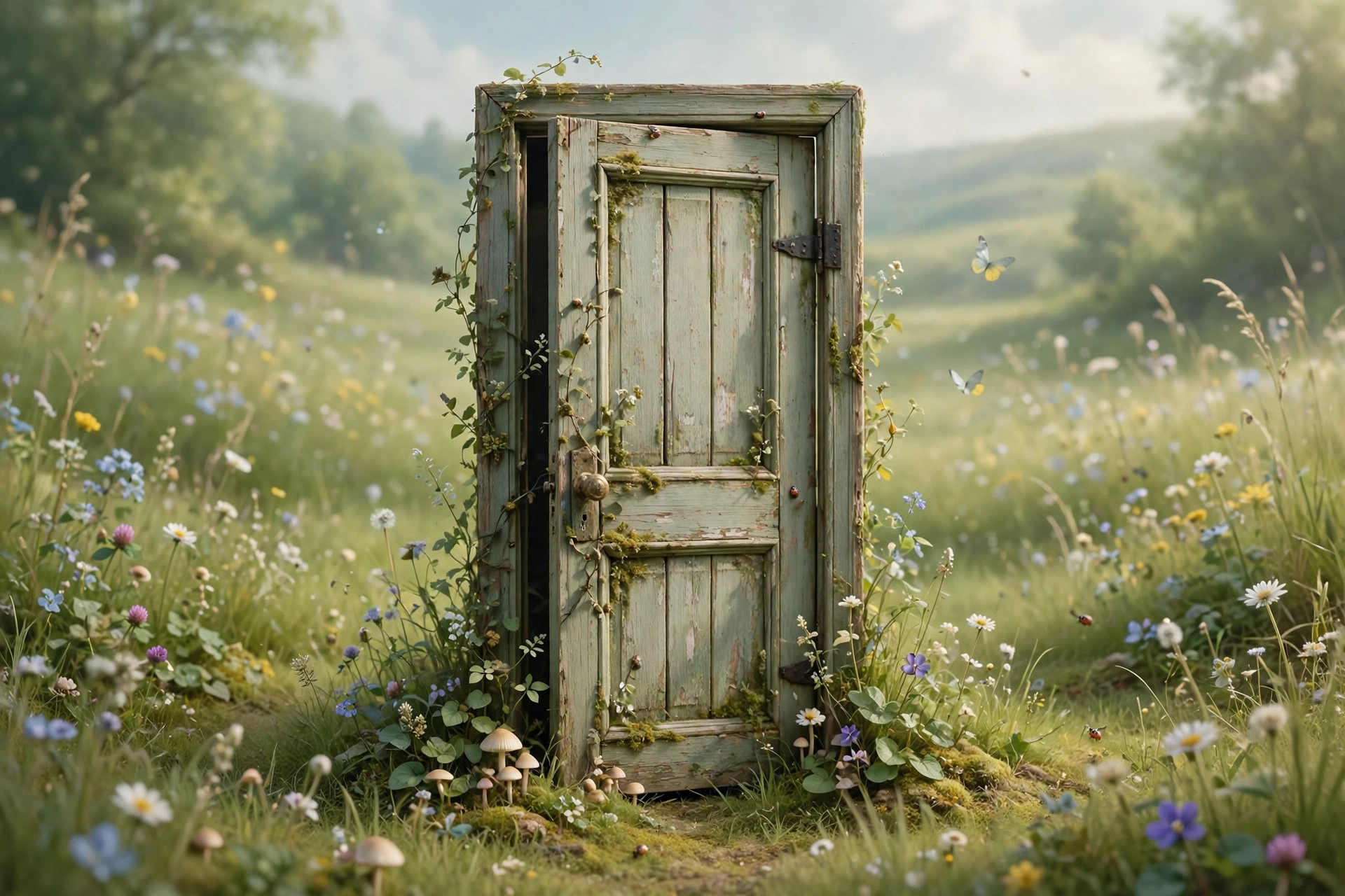 A Door Standing Alone in a Meadow