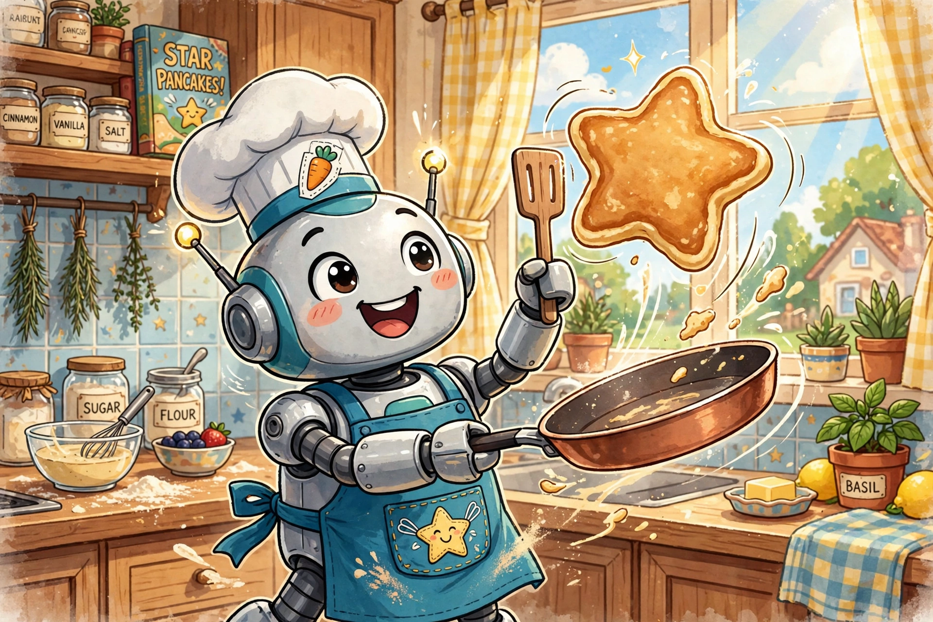 Robot Chef Flipping a Star Pancake