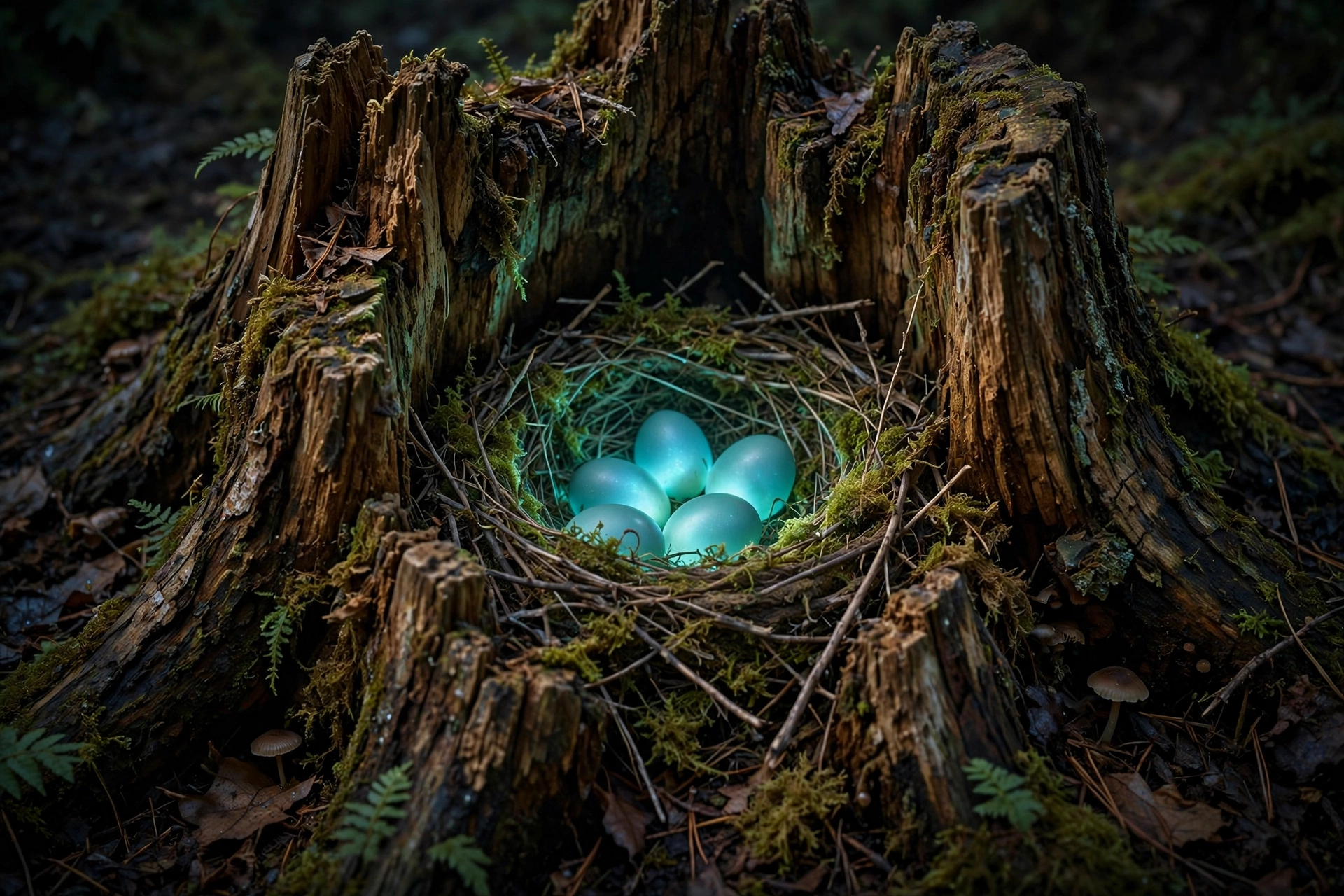 Glowing Eggs in a Hollow Stump