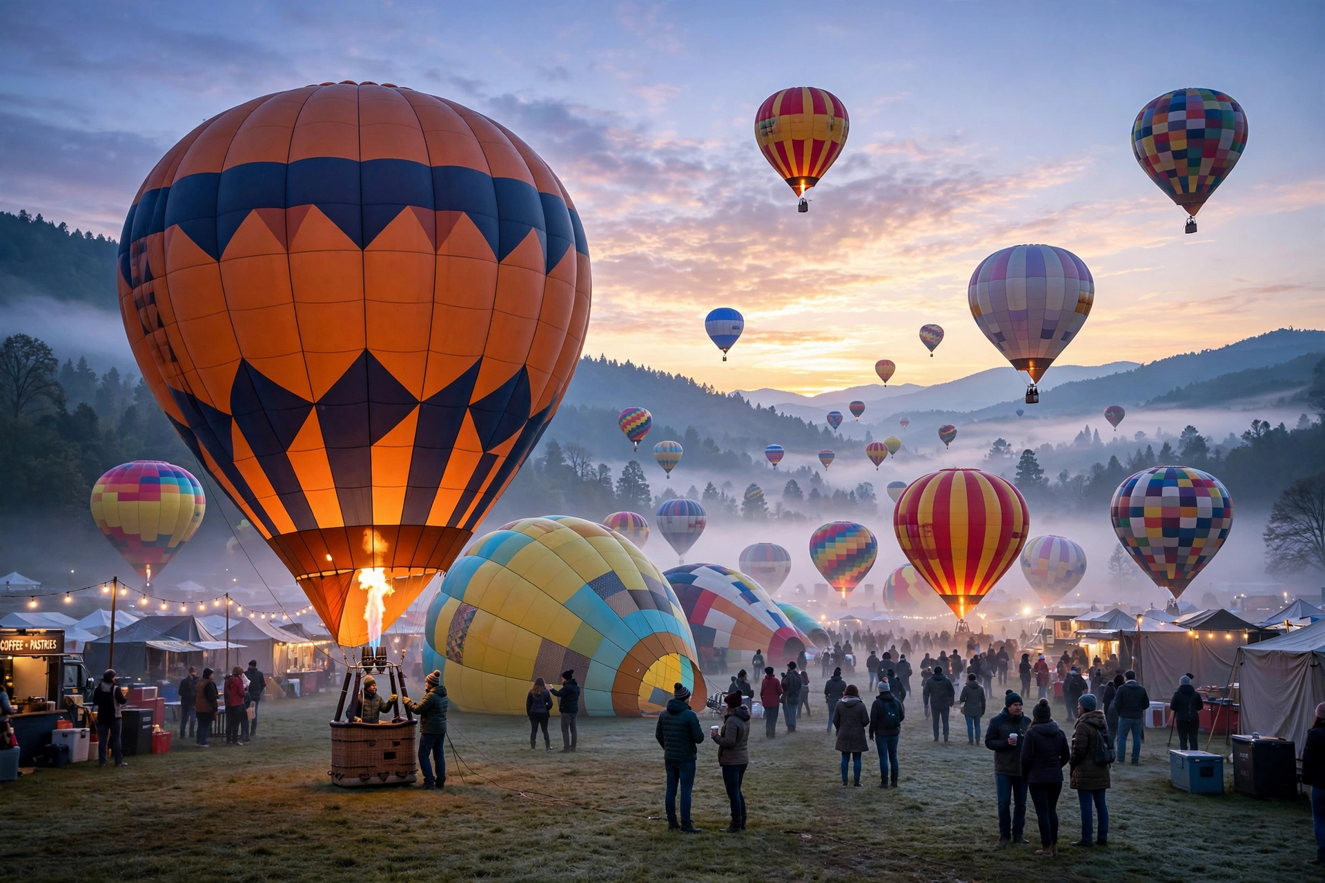 Hot air balloon festival at dawn