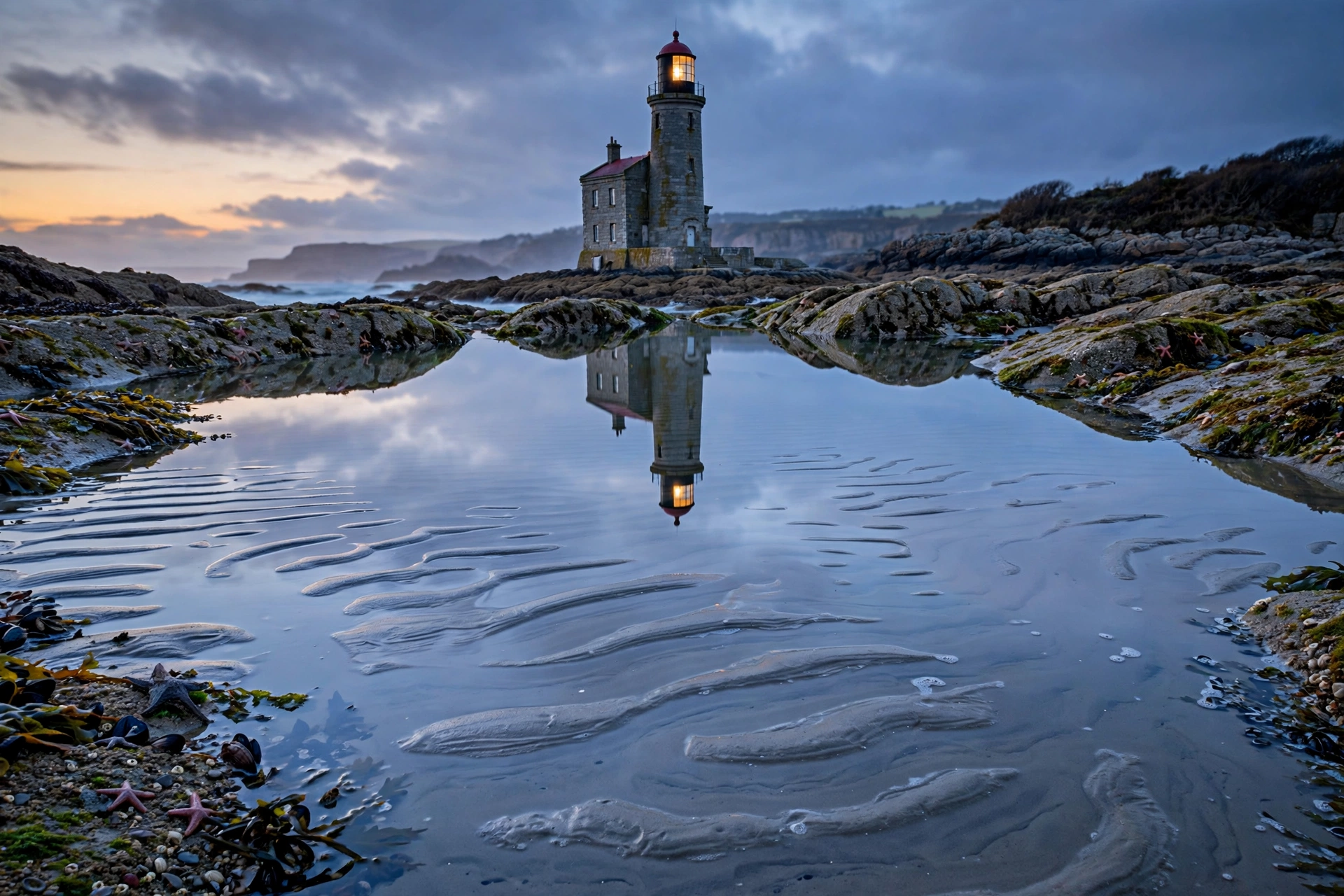 Lighthouse Reflected in a Tidal Pool