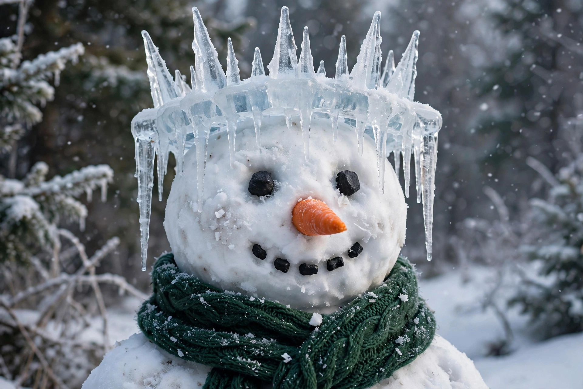 Snowman With an Icicle Crown