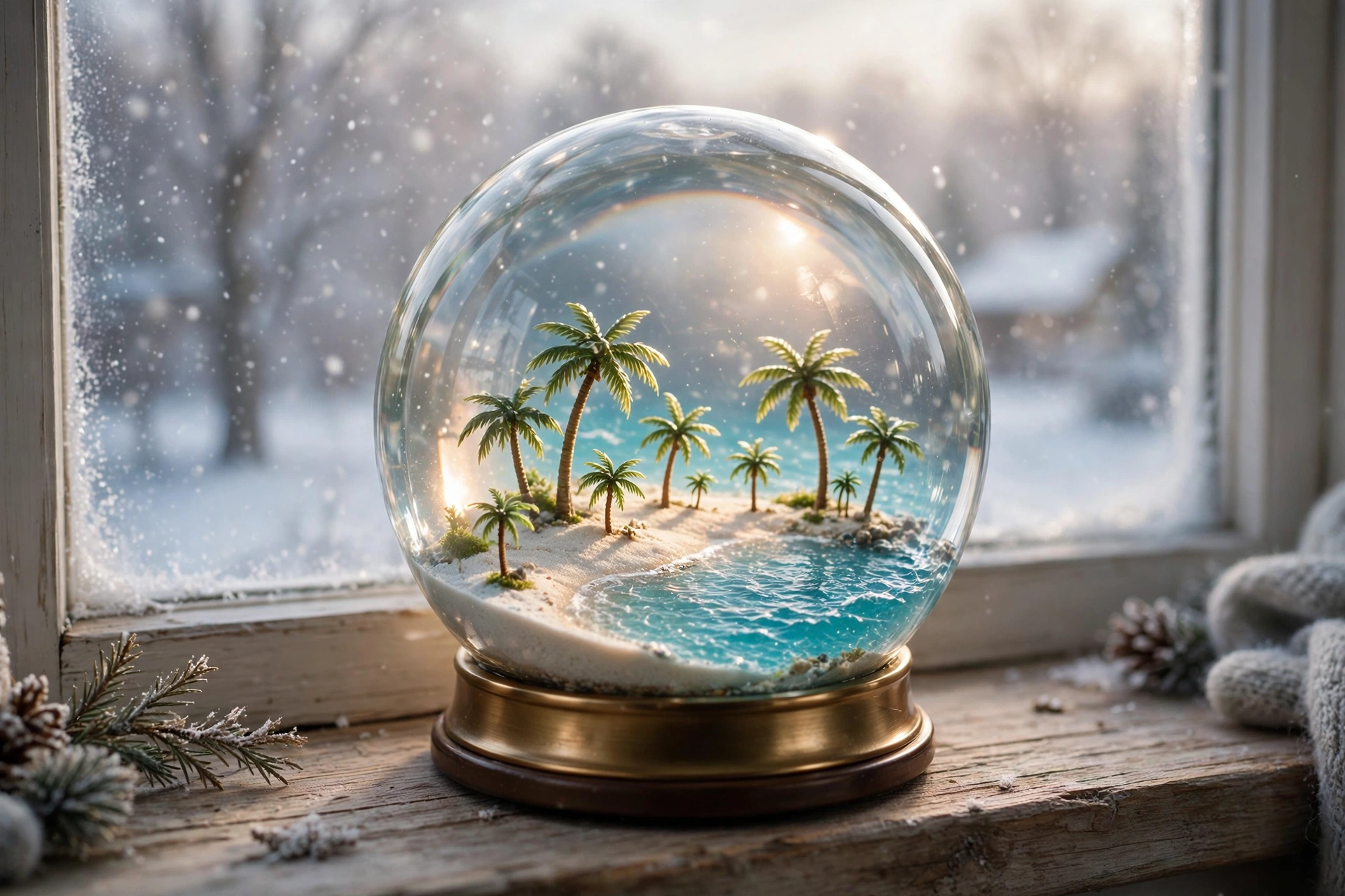 Tiny Beach in a Snow Globe
