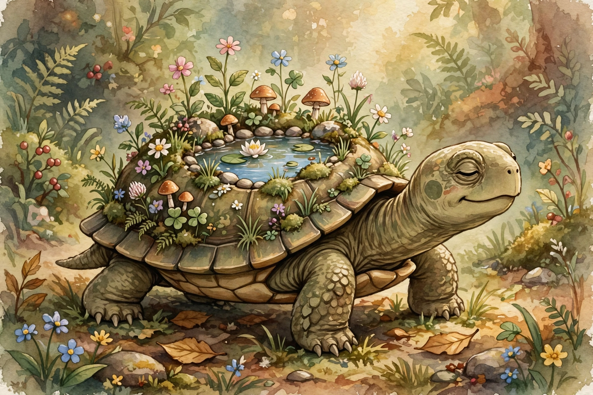 Turtle With a Garden on Its Shell