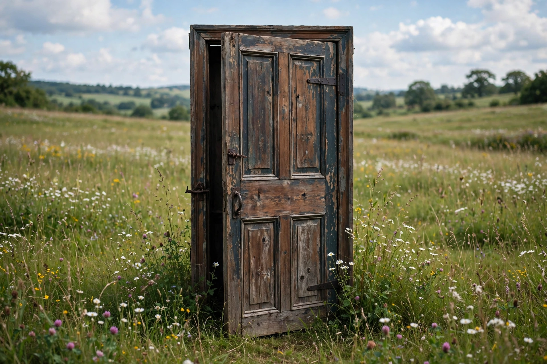A door standing alone in a meadow