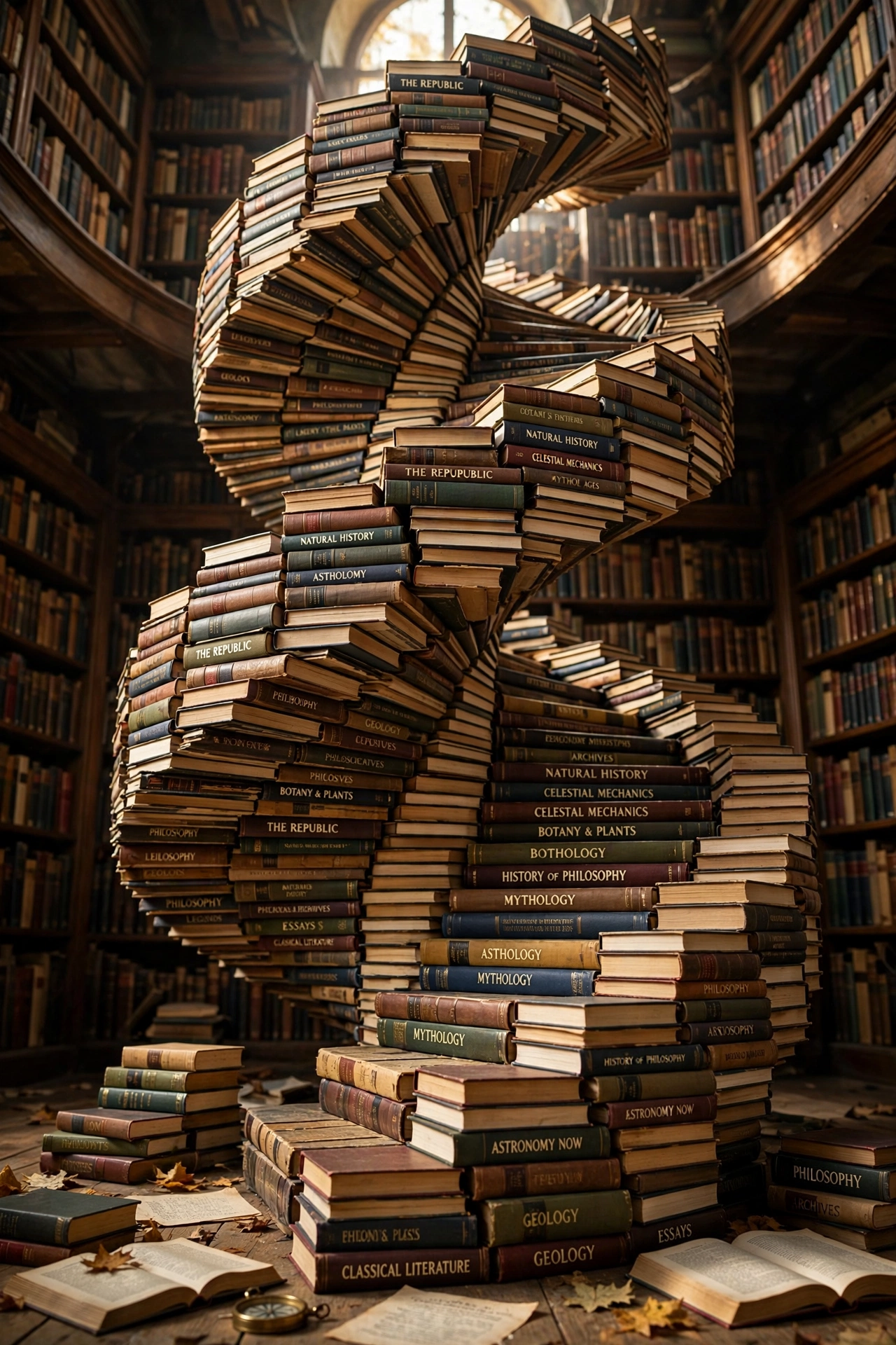 A staircase made of books spiraling upward