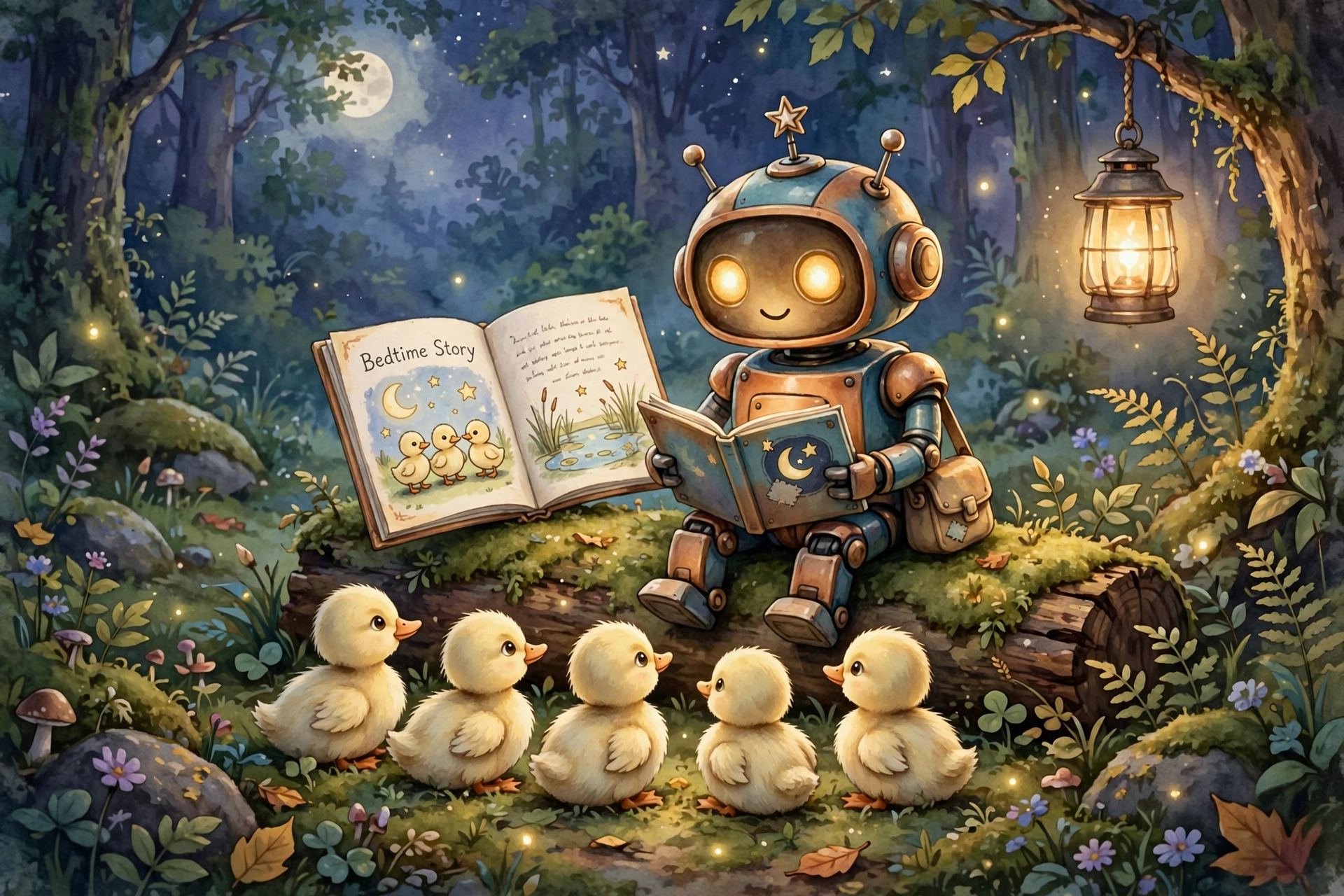 Robot Reads Bedtime Story to Ducklings