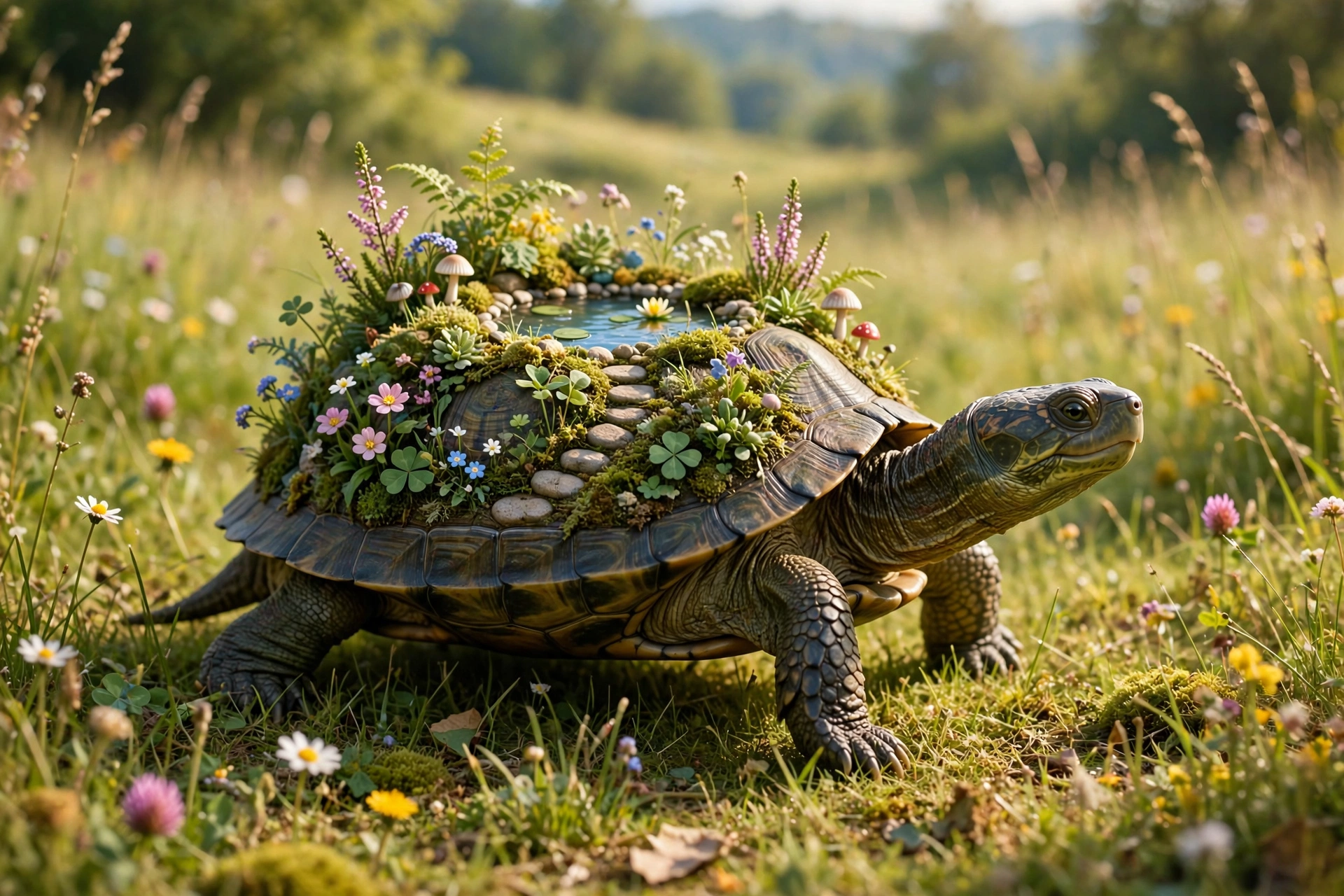 Turtle Carrying a Tiny Garden