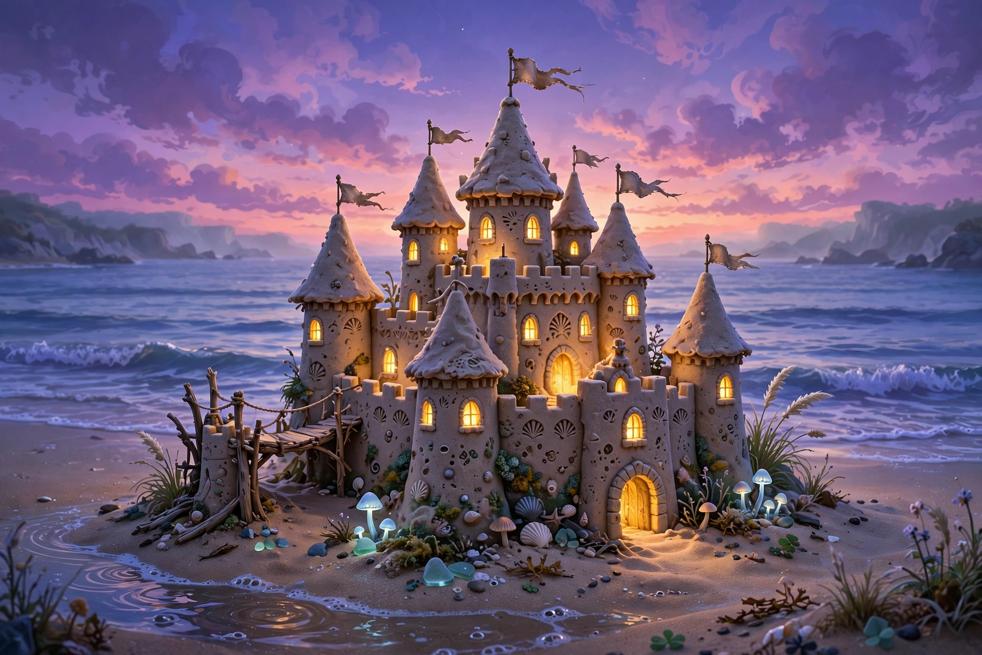 Sandcastle With Glowing Windows