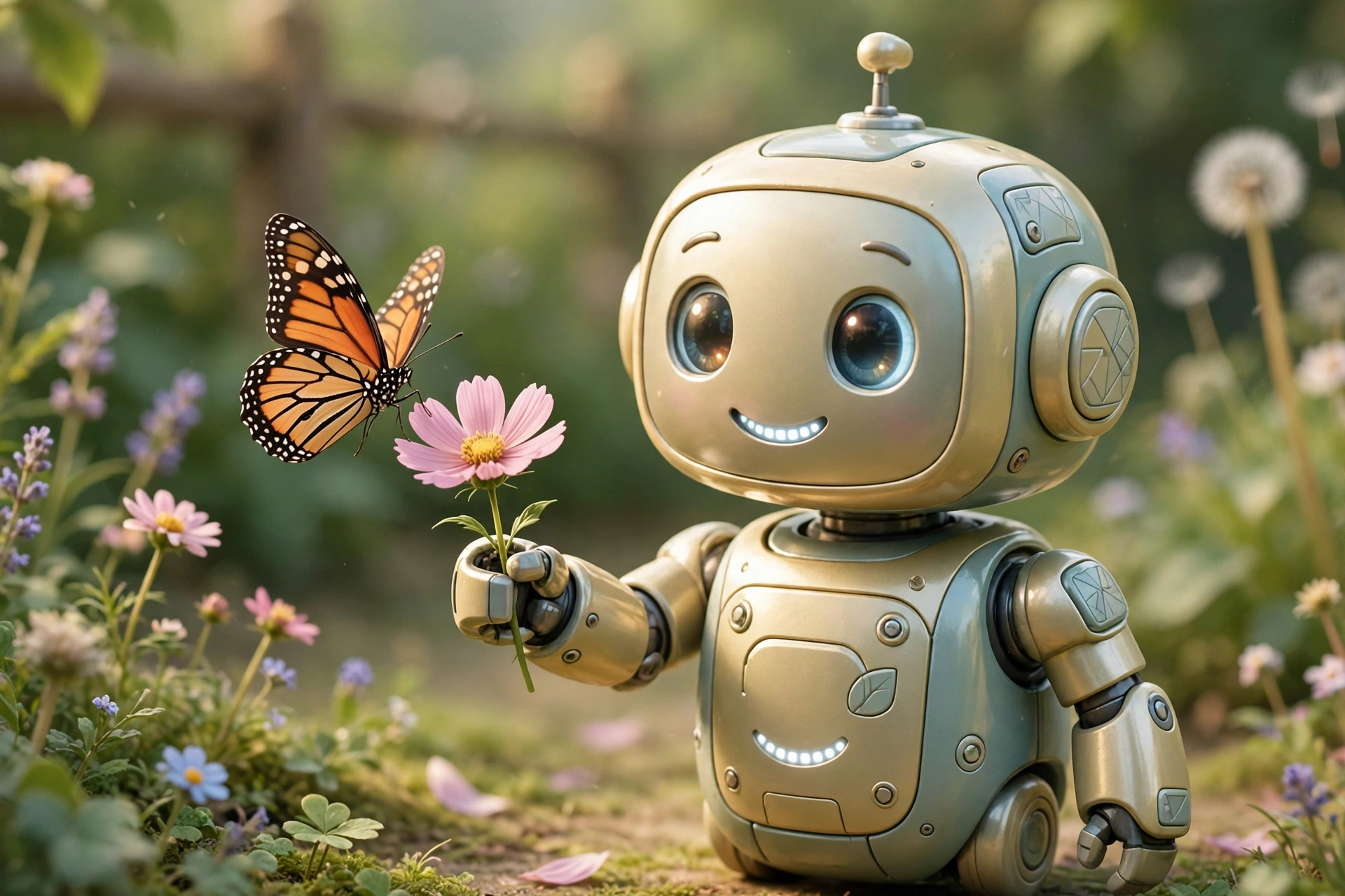 A Robot Offering a Flower to a Butterfly