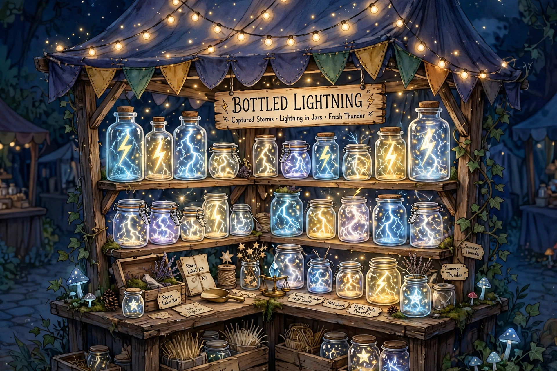Market Stall Selling Bottled Lightning