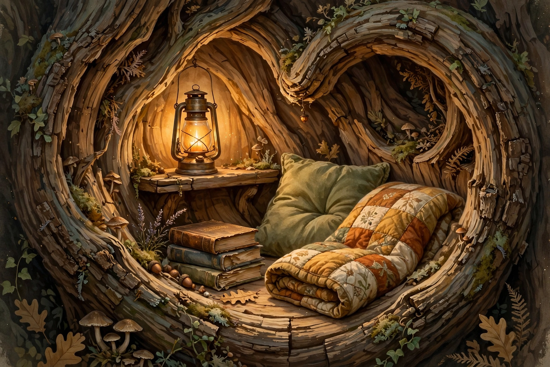 Reading Nook in a Hollow Tree