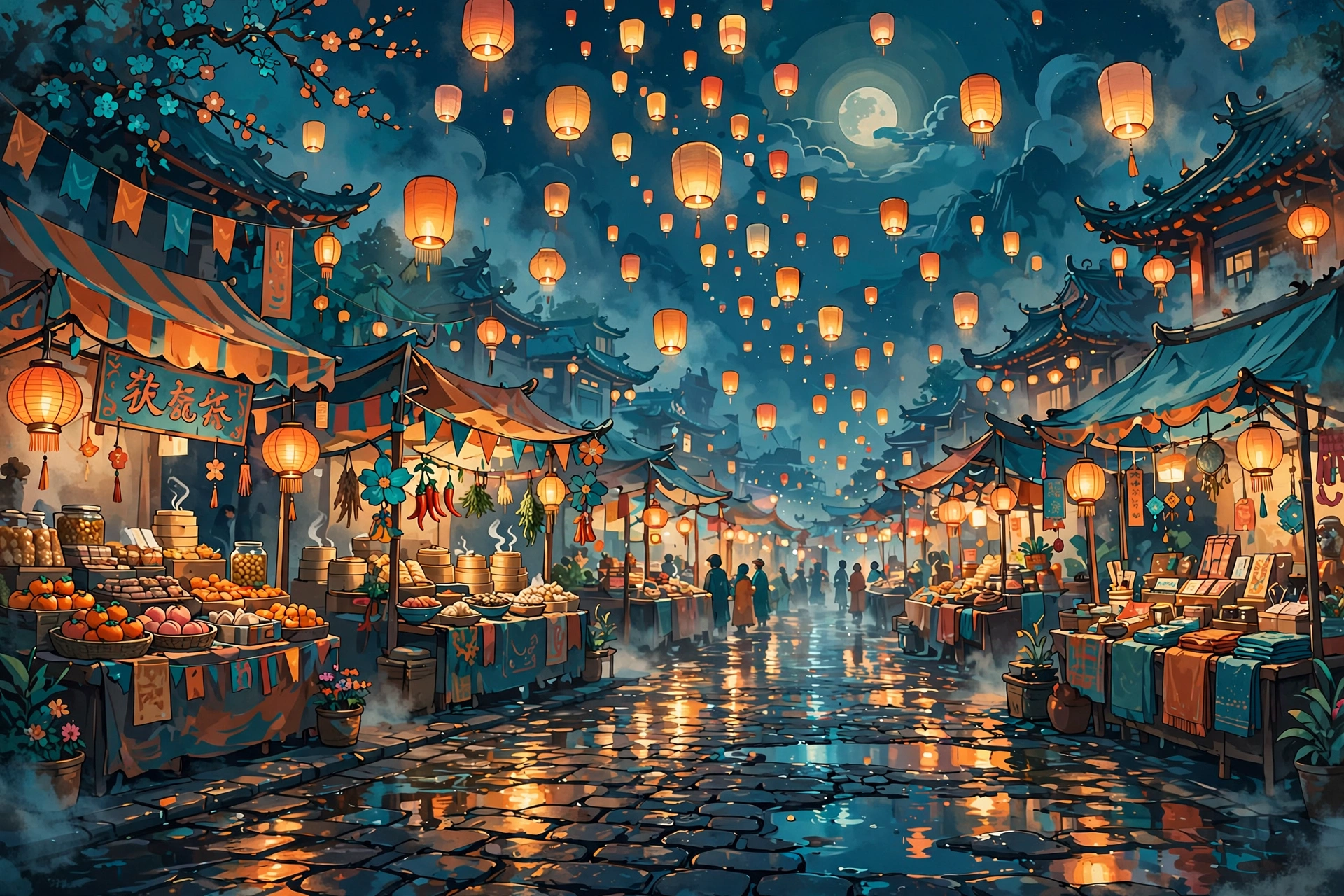 Night Market of Floating Lanterns