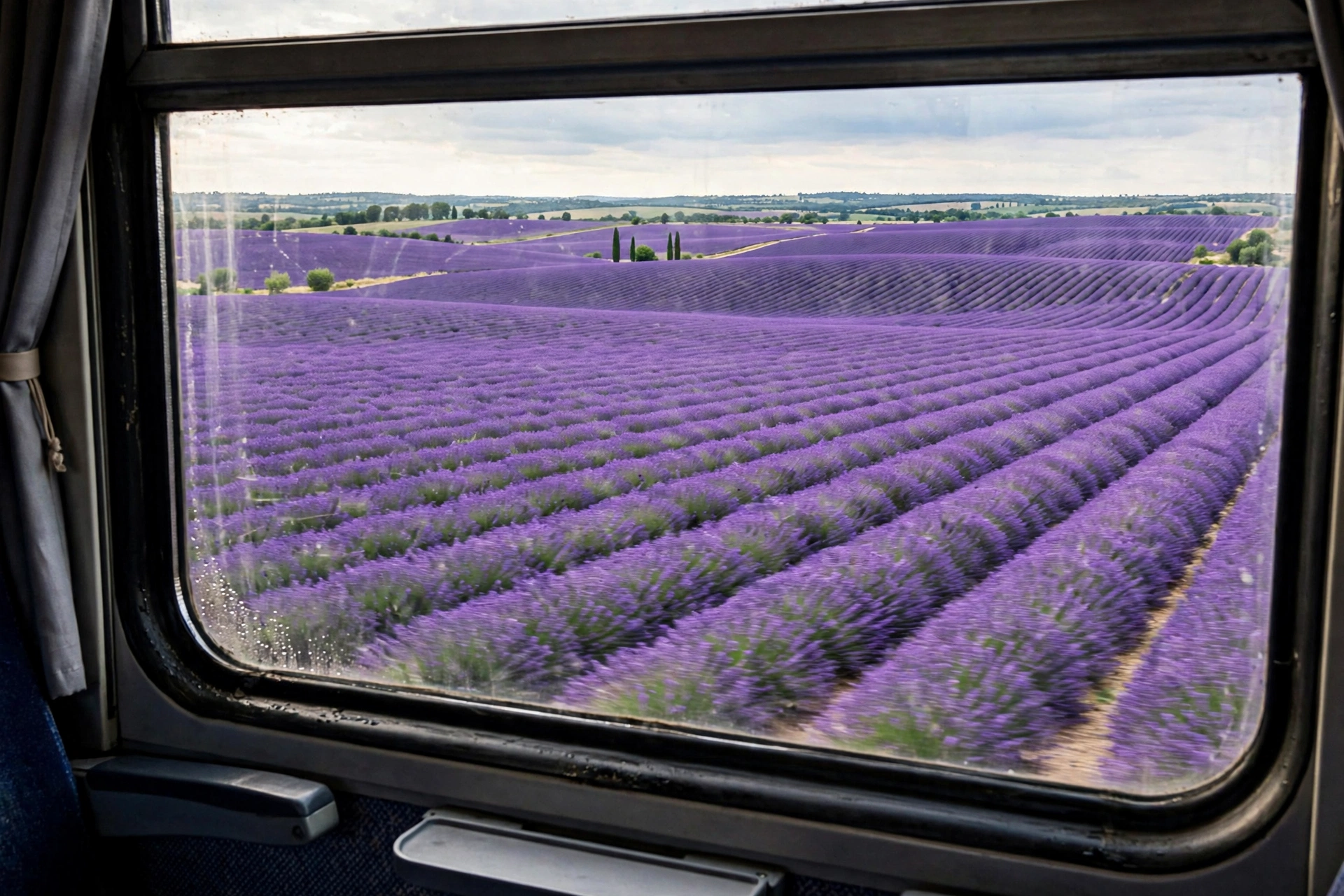 Lavender Fields Through the Train Window